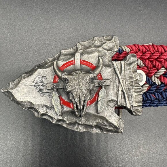 Vintage Western Belt Buckle Arrowhead Cow Skull 1980s Siskiyou Woven Nylon - Picture 2 of 7